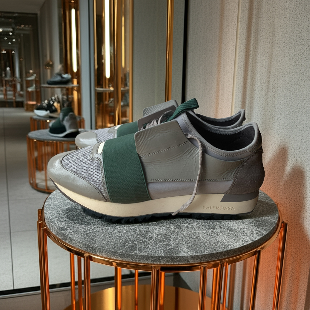 Balenciaga Trainers Race Silver & Green