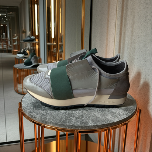 Balenciaga Trainers Race Silver & Green