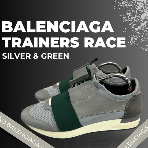 Balenciaga Trainers Race Silver & Green